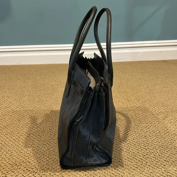 NEW Frye Michelle Work Tote Bag Blue Black Leather - Picture 2 of 16